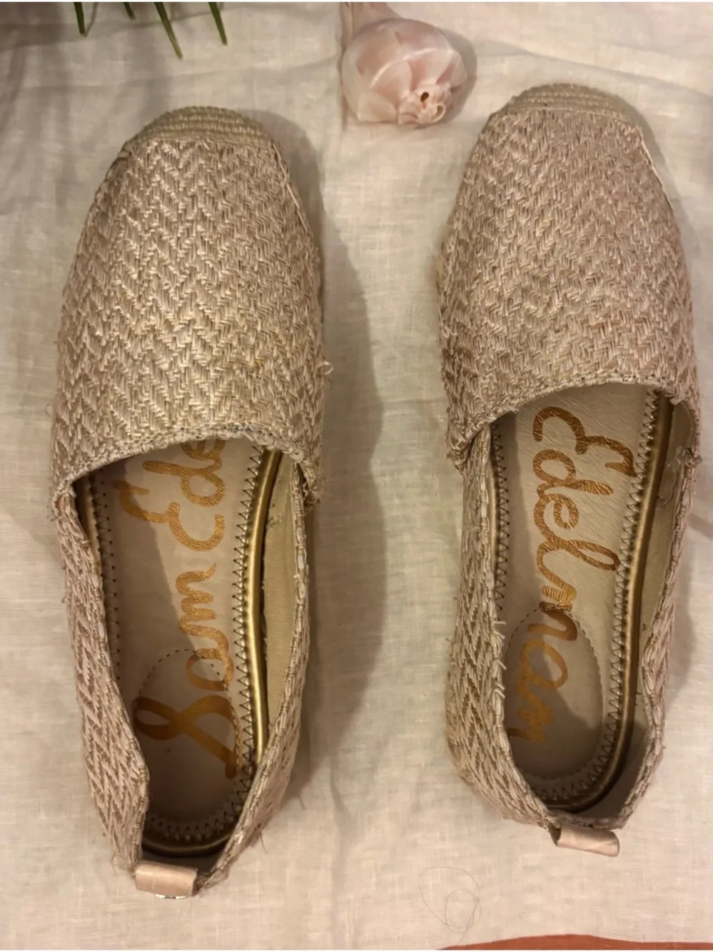 Sam Edelman Espadrille Shoe Women’s Sz 7.5 Khloe Beige Metallic Chevron Woven - Picture 2 of 4